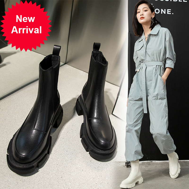 

2020 Ankle Women's Upper + Lining Antumn and Winter Shoes Ladies Waterproof Seamen 2-coloured Platform Boots Twns, Black-autumn