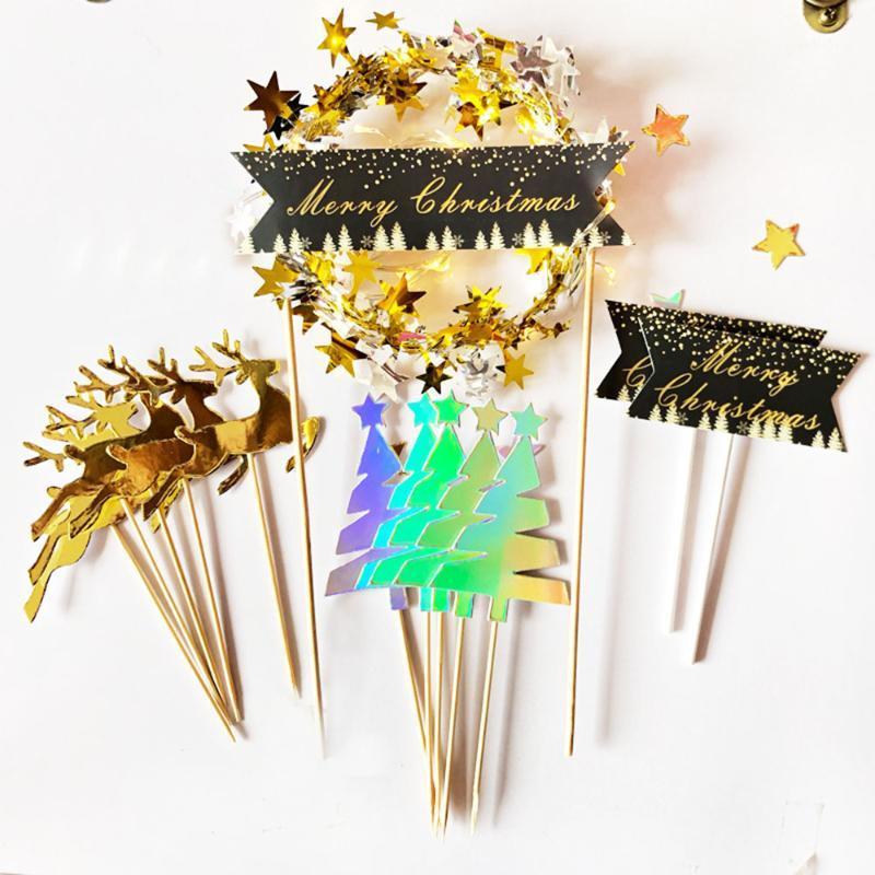

2020 Happy New Year Paper Cake Topper Led Light Golden Garland Cake Top Flag Decoration Birthday Wedding Party Supplies1