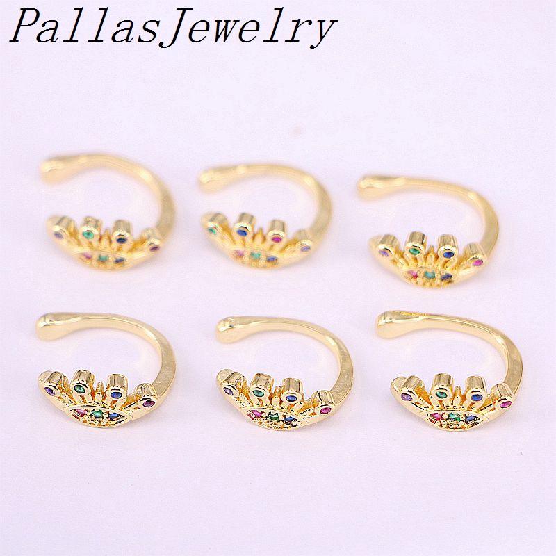

Hoop & Huggie 10Pairs Ear Cuff Micro Pave Rainbow Cz Circle Gold Color Eye /hand Hamsa Earrings No Pierced Stack Girl Earring