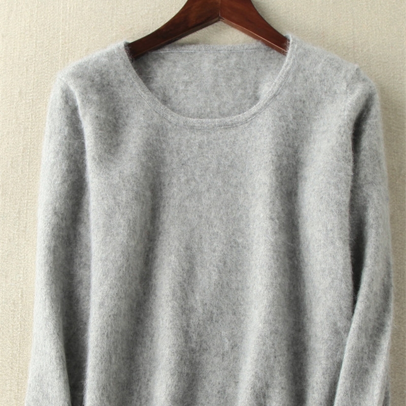 

Autumn Winter Women Sweater 100% Mink Cashmere Sweaters And Pullover Soft Warm Tops Female O-neck Long Sleeve Basic Jumper 210203, Green