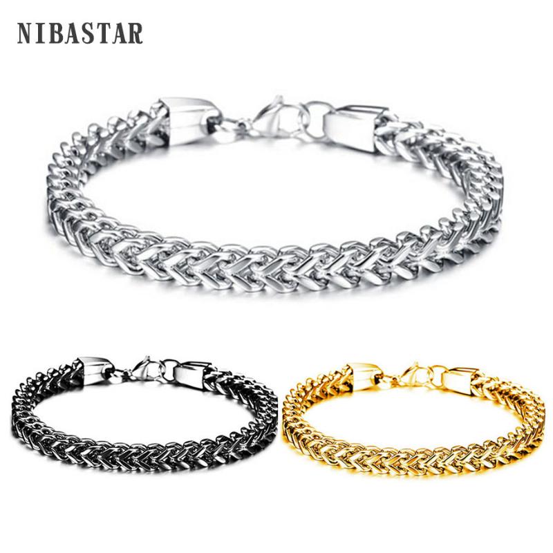 

NIBA JEWELRY Fashion Gold/Black Stainless Steel Bracelet Mens Jewelry Punk Rock Chains Wholesale