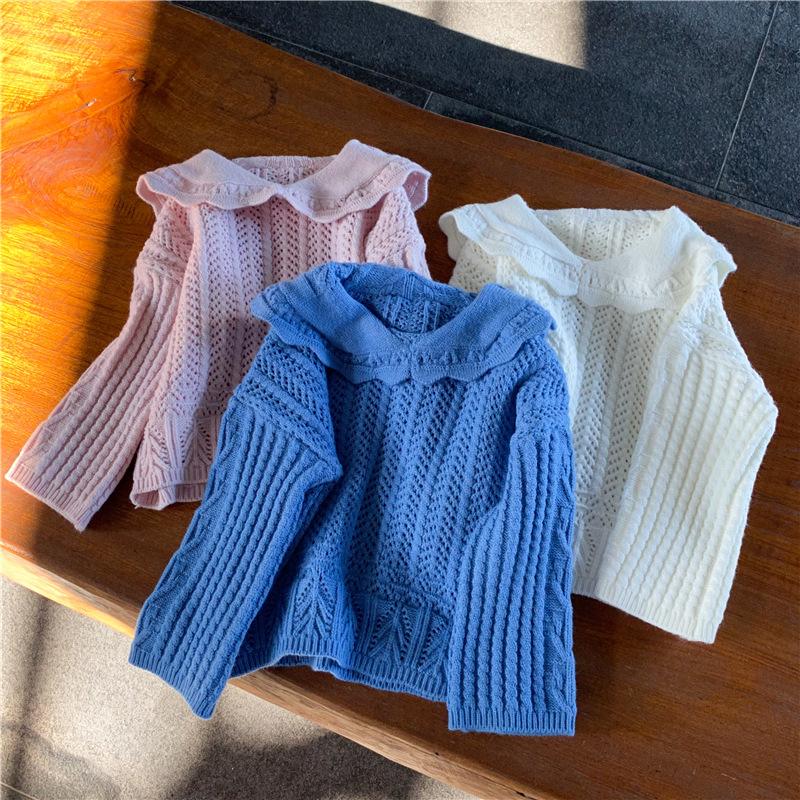

2021 New Style Girls Hollow Out Sweater Spring Fashion Girls Sweaters 1-7 Years, Blue