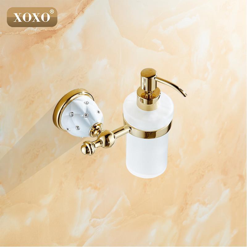 

XOXO Luxury Wall Mounted Liquid Soap Dispenser With Gold +Frosted Glass Container/bottle Bathroom products Accessories Liquid1