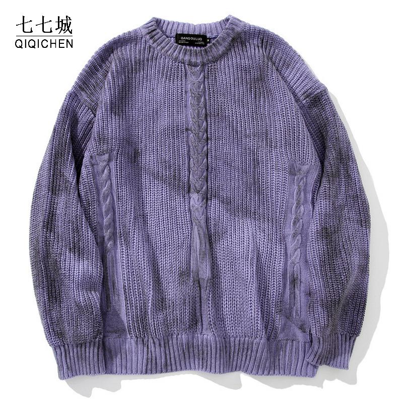 

Tie dye Knitted Pullover Men Sweaters Harajuku Casual Loose Knitwear Jumper Japanese Tops Couple Hip Hop Streetwear Autumn, White