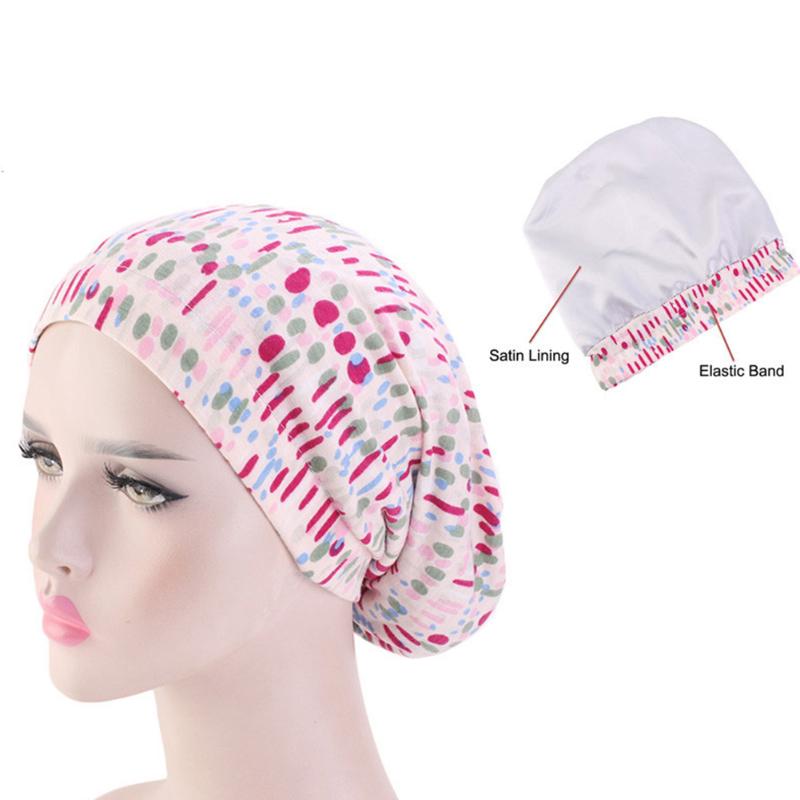 

Women Easy Use Elegant Sleeping Hat Double Layer Soft Summer Stretchable Fashion Cotton Blend Breathable Floral Print Beanie Cap, Gray