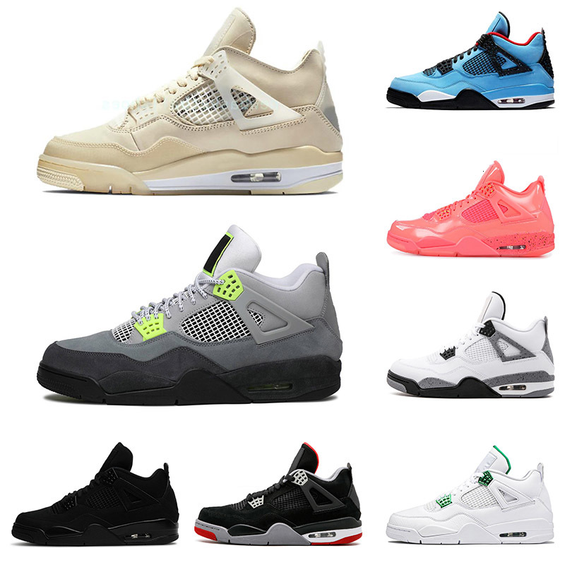 

jumpman 4 4s mens basketball shoes off retro sail Travis Scotts Court Purple Encore Cool Grey white Cement Pure Money Sports Sneakers, Sail 36-47