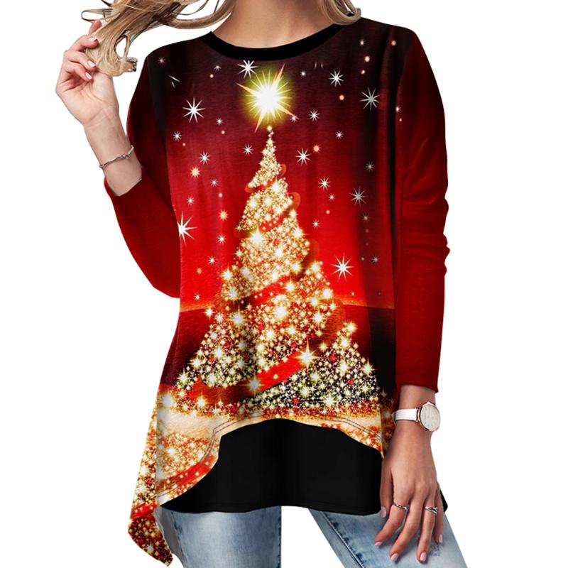 

Women' Blouses & Shirts Christmas Blouse Shirt Women Tee Tree Printed Ladies Tops Casual Long Sleeve Female Camiseta Mujer, Style 5