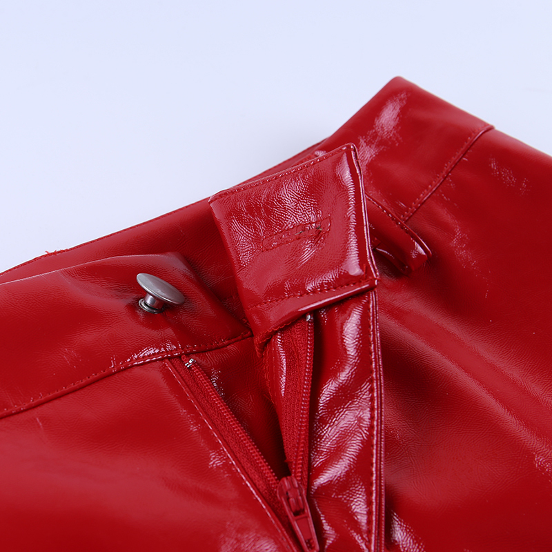 

InstaHot Faux Leather Wide Leg Pants High Street Ladies Loose Flare Trousers Women Leather Casual Retro Pants Capris Red Black 200930