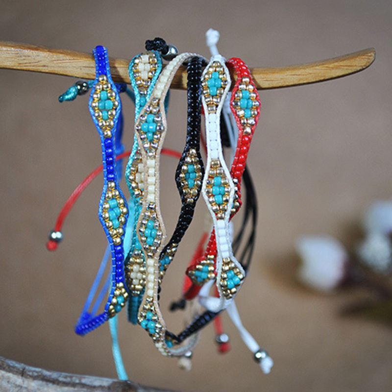 

Bohemian Retro Braided Bracelet Colorful Rice Bead Beaded Bracelet Friendship Hand Woven Rope Creative Gift 6 Colors