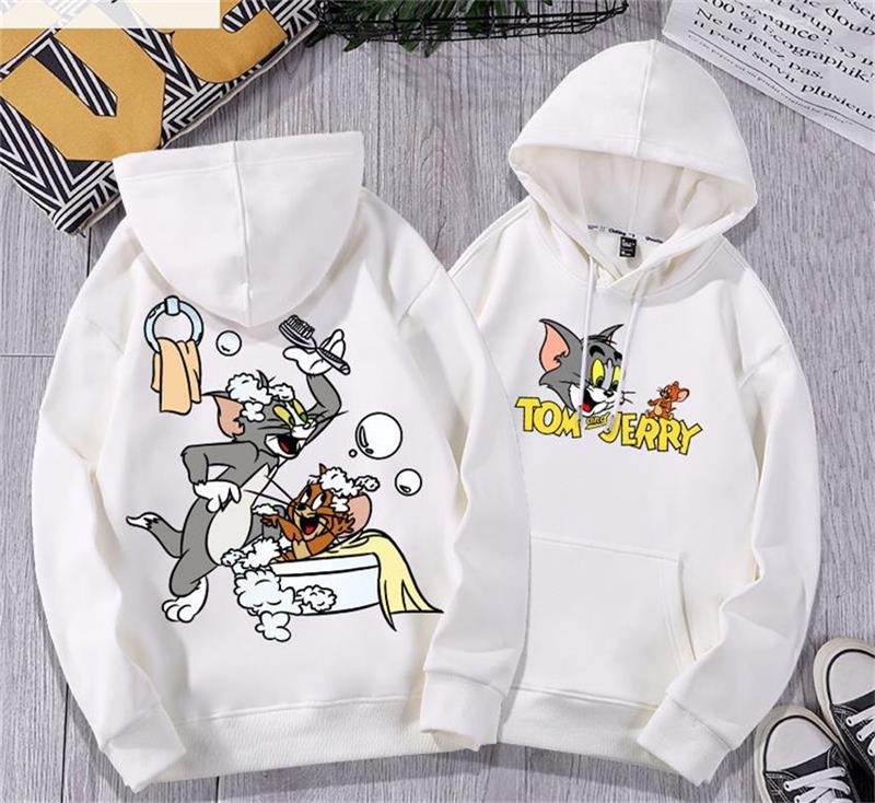 

Tom and Jerry Fashion Hoodie Printed Women men Designer Pullover Sweatshirts Long Sleeved Hooded Tops clothes for couples, Black