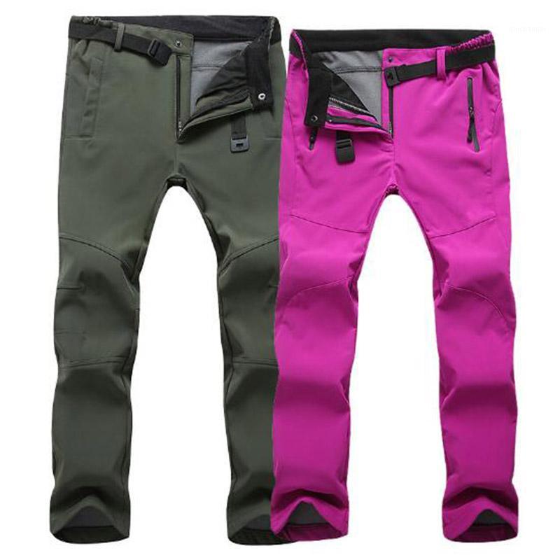 

Outdoor Winter Men&Women Thick Warm Fleece Hiking Pants Softshell Waterproof Windproof Thermal Camping Climbing Elastic Waist1, Women rose red