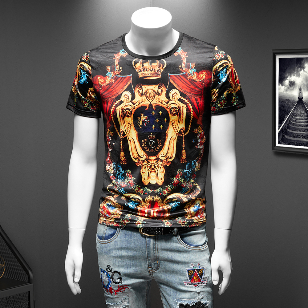 

2020 Printing Gold Luxury Man Short Sleeve Streetwear Around Neck T-shirt Men's T-mark Suit Momt, Black