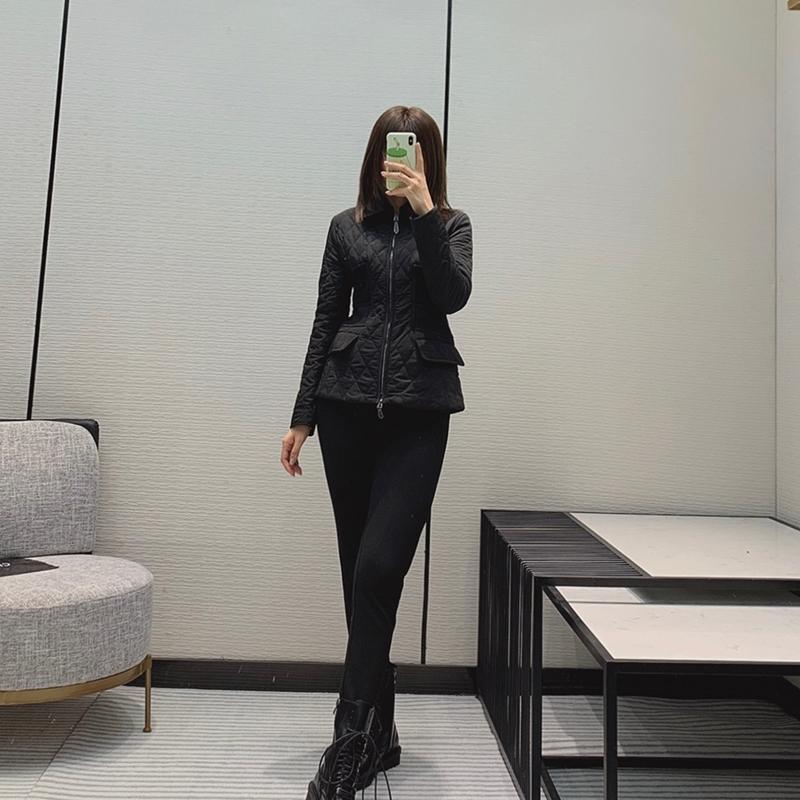 

Women Fashion Autumn Clothes Cotton Padded Jackets Turn Down Collar Diamond Quilting Slim Fit Women Outwear, Black