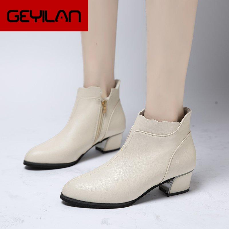 

2020 Women Boots Winter Luxury Brands Black Retro Woman Ankle Boots Ladies Shoes White PU Leather Boot Female Shoe Botines Mujer