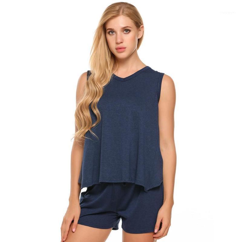 

Women Solid V-Neck Sleeveless Tops with Elastic Waist Shorts Sports Sets Height 175cm, Bust 90cm, 60cm, Hip 90cm1, Gr