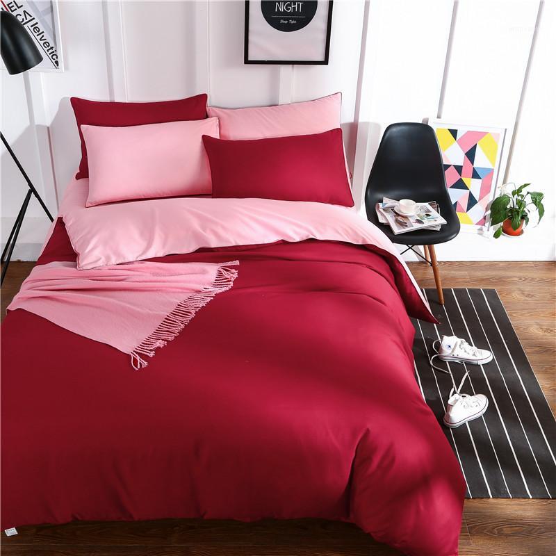 

4Pcs Pure Polyester Bedding Set Solid Color Printed Bedding Sets Comfortable Duvet Cover Pillowcases King Queen  Full Sizes1, 10
