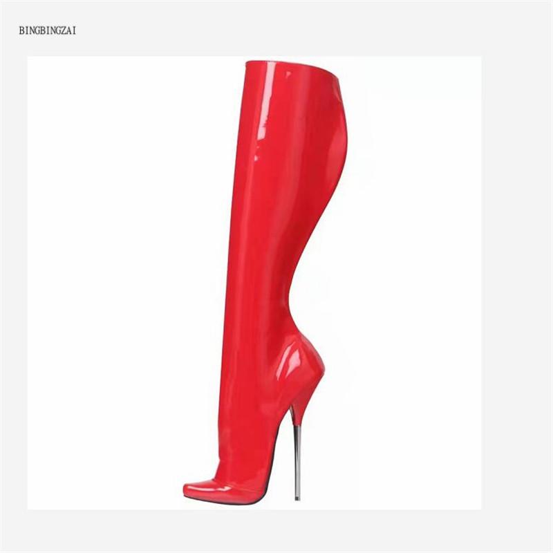 

2021 new mid-tube boots sexy ballet women's boots genuine lace-up 18CM high heels pole dance leather 5-14 15 BBZAI, Red