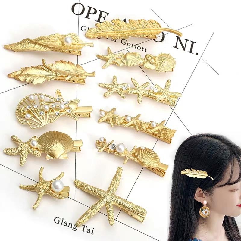

New Starfish Badge Hair Clips Hairpins Hollow Alloy Hairgrips Barrettes Pearl Hair Clip Headwear Accessories for Women