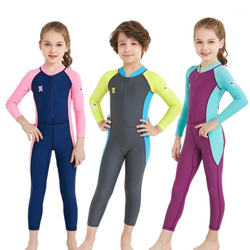 

Kids Girl Boy Color Block Long Sleeve Anti UV One-Piece Swimsuit Diving Wetsuit1
