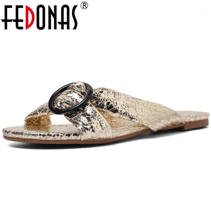 

FEDONAS Blingbling Microfiber Leather Round Toe Shallow Slip on Women Sandals Fashion Women Flats Slippers Casual Shoes Woman1, Black