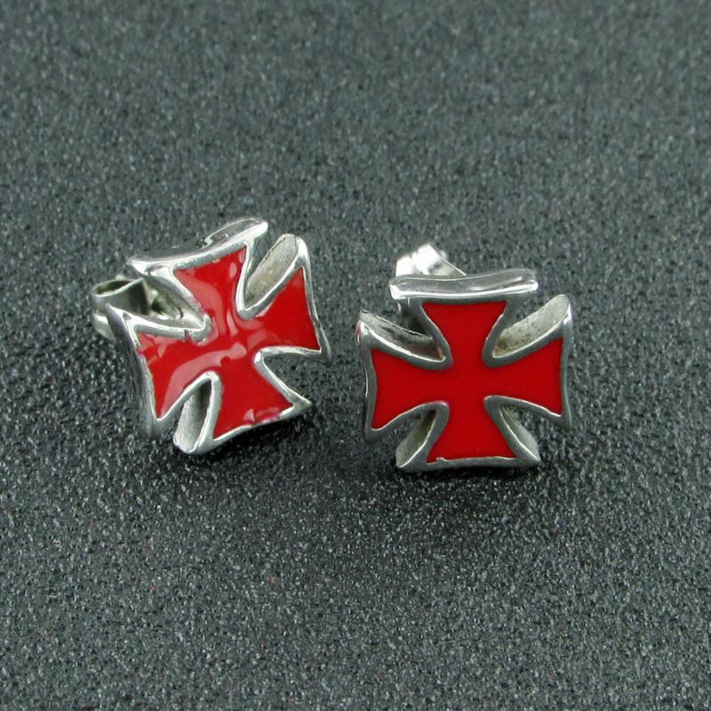 

Stud Punk 316L Stainless Steel Arrival Red Color Resin Biker Cross Earrings