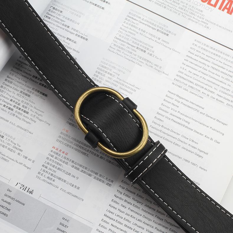 

Frosted Leather Dress Jeans Waist Belt 2020 New Women Belt Ellipse Shape Smooth Buckle Student1, Black