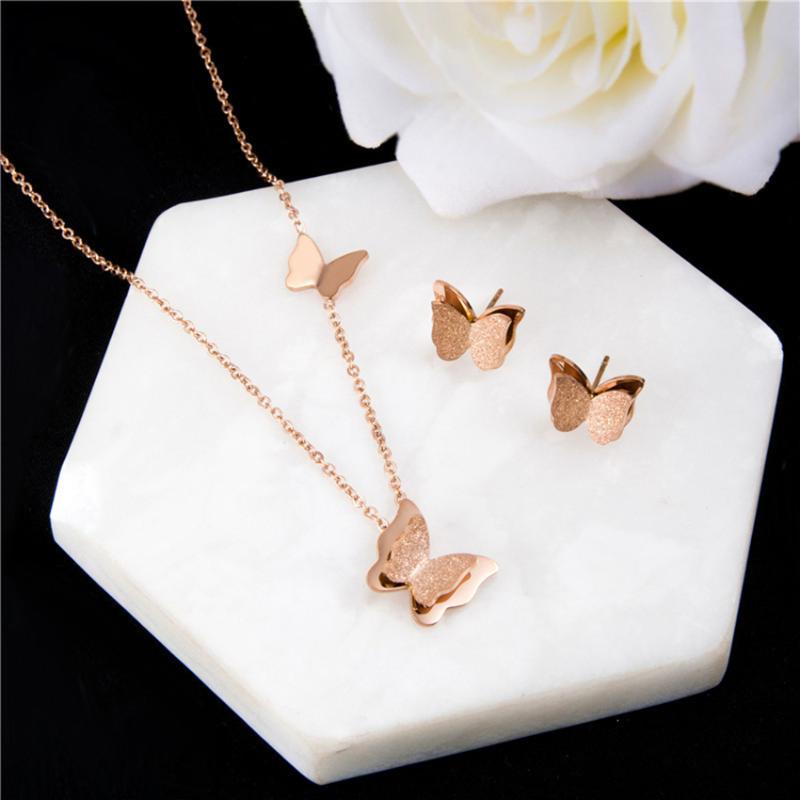 

Earrings & Necklace Aprilwell Cute Butterfly Stud And For Women Stainless Steel Clothing Kpop Jewelry Set Gothic Accessories Gifts, Silver