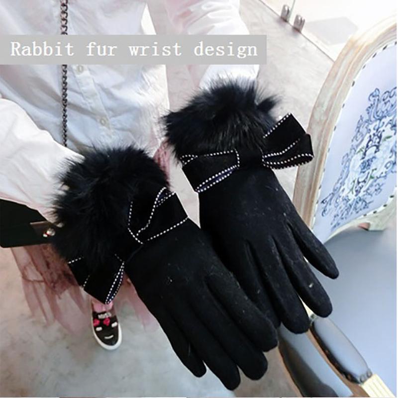 

Hot Fashion Elegant Winter Women Gloves Touchscreen Thicken Warm Driving Mittens Female Fur Wrist Cashmere Gloves AGL212
