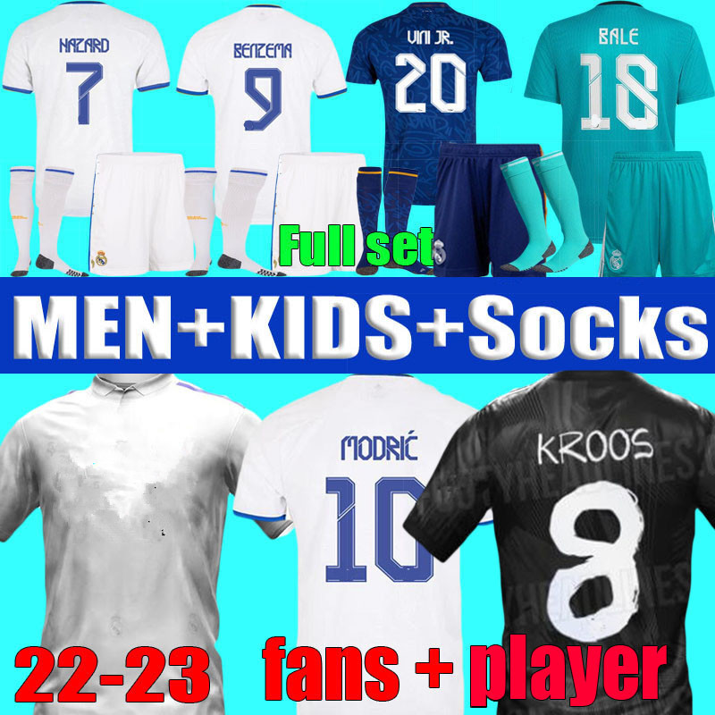 

BENZEMA soccer jersey Madrid fans player version MBAPPE VINI JR 21 22 23 football shirts REAl CAMAVINGA ALABA HAZARD ASENSIO MODRIC camiseta 2021 2022 men kids kit set, Fans 21 22 away jersey