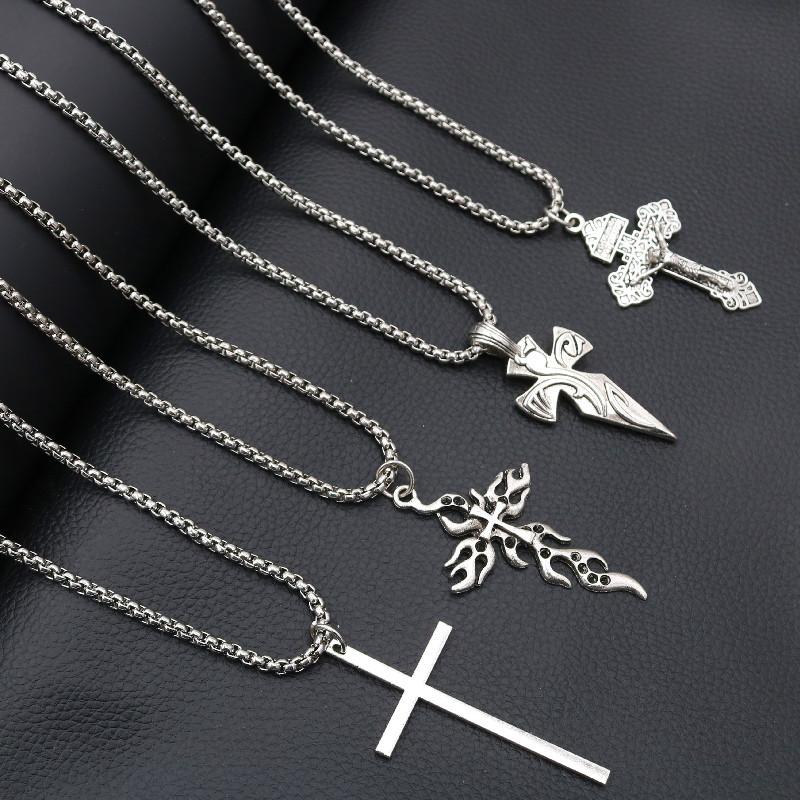 

Religious Cross Pendant Necklace, Christian Charm, Catholic Charm, Jesus Flame Cross DIY Church Jewelry For Men