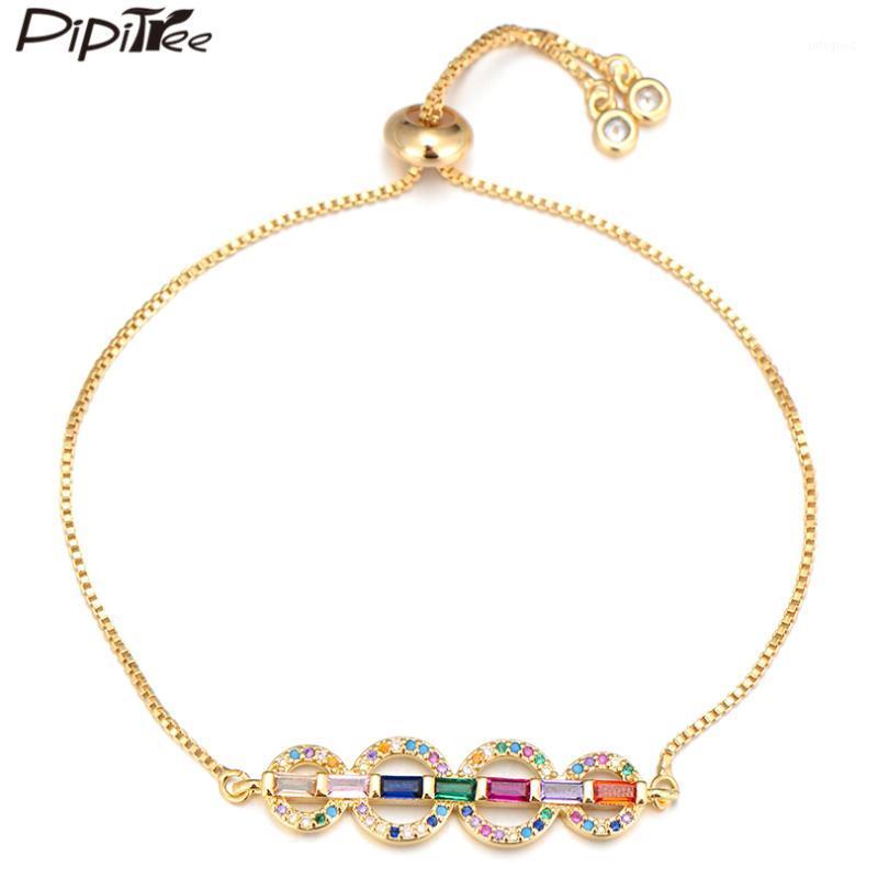 

Charm Bracelets Pipitree Luxury Shiny Women Ladies Circles Bracelet Adjustable Chain Geometric Cubic Zirconia Wedding Jewelry1