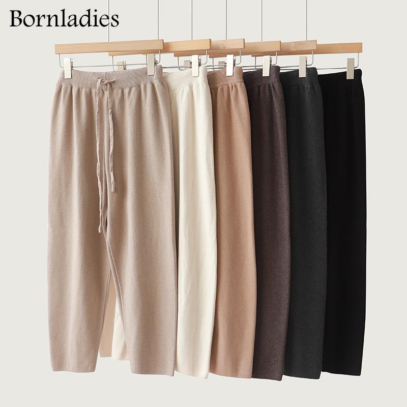 

Women's Pants & Capris Bornladies Winter Thicken Women Knitted Casual Foot Button Harem Femme High Quality Warm Sweater Trousers, Black;white