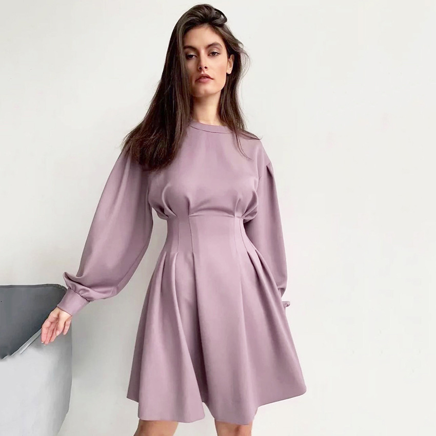 

New 2021 Female Spring Purple Sleeve Long Thin Neck Mini High Waist From Line to Kvjz, Lavender