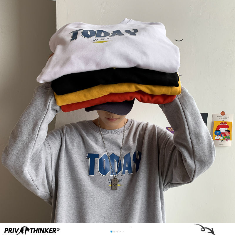 

2021 New Letter Printed Solid Men Hoodies Autumn Korean Men's Hooded Sweatshirts O Neck Comfort Man Casual Pullovers 3TD8, White