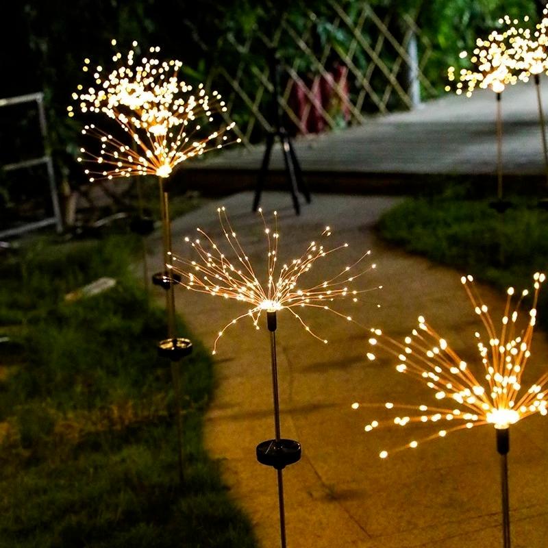 

Strings Solar Light Outdoor Fireworks Shape Lights 200/120 LED Garden Pathway Fairy Christmas Decoration For Patio