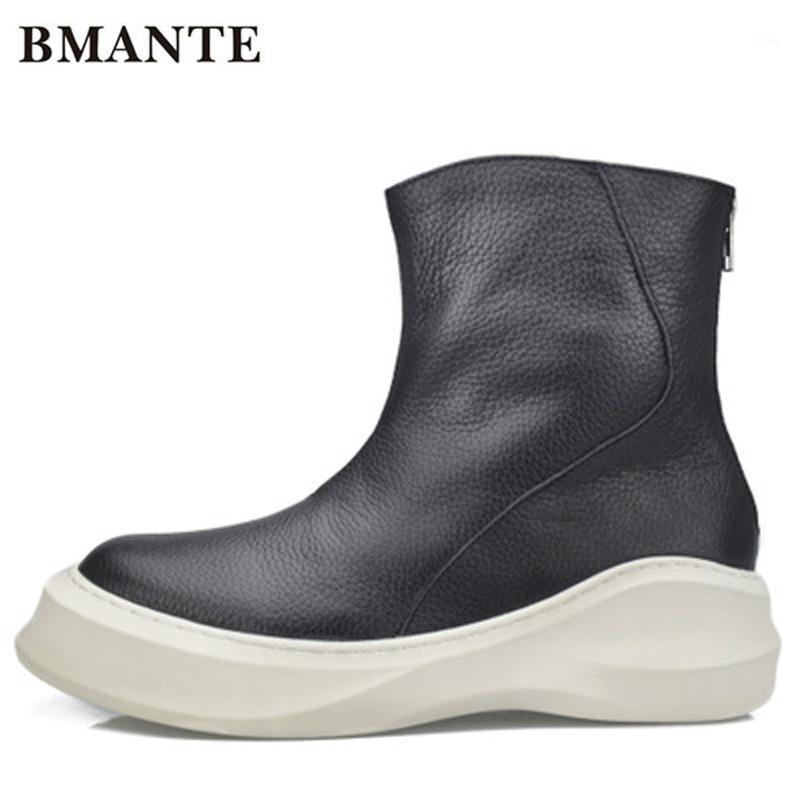 

New Men Genuine Leather Shoes Trainers Winter Male Adult Ankle Flower Boots Casual Zip Low Spring Black Sneaker1