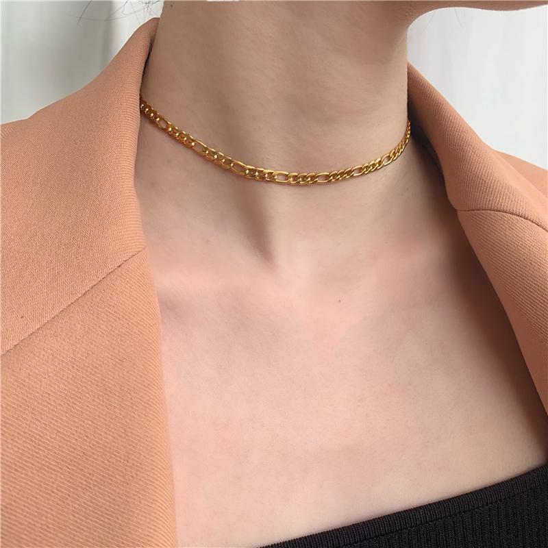 

Women Stainless Steel Jewelry Titanium With 18K Gold Pave Chain Choker Necklace Designer T Show Party Runway Boho Japan Korea