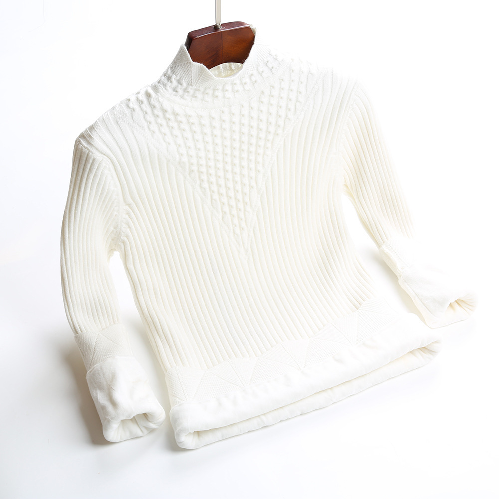 

2021 New Plus Size M- Thick Warm Women Pullover Fashion Knitted with Velvets Jumper Top Rib Silm Female Turtleneck Sweater U8wv, White