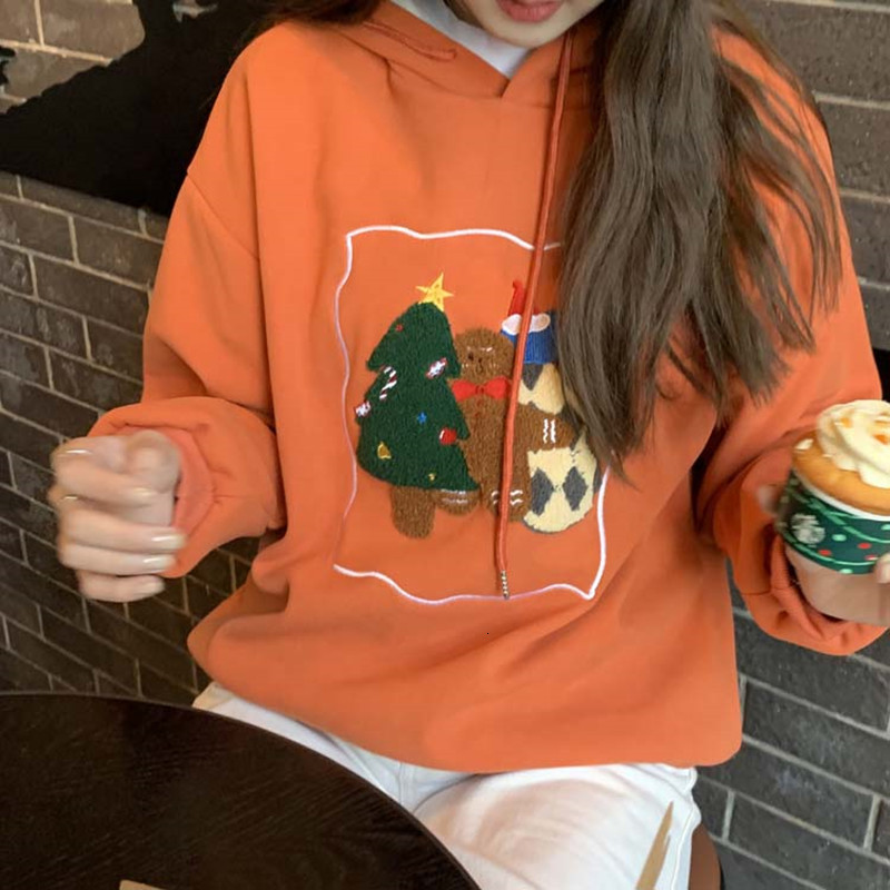 

2021 New 3 colours Autumn Korean winter style cartoon thicking hoodies of women chrismas sweatshirts and pullovers (f4190) 7U1C, White