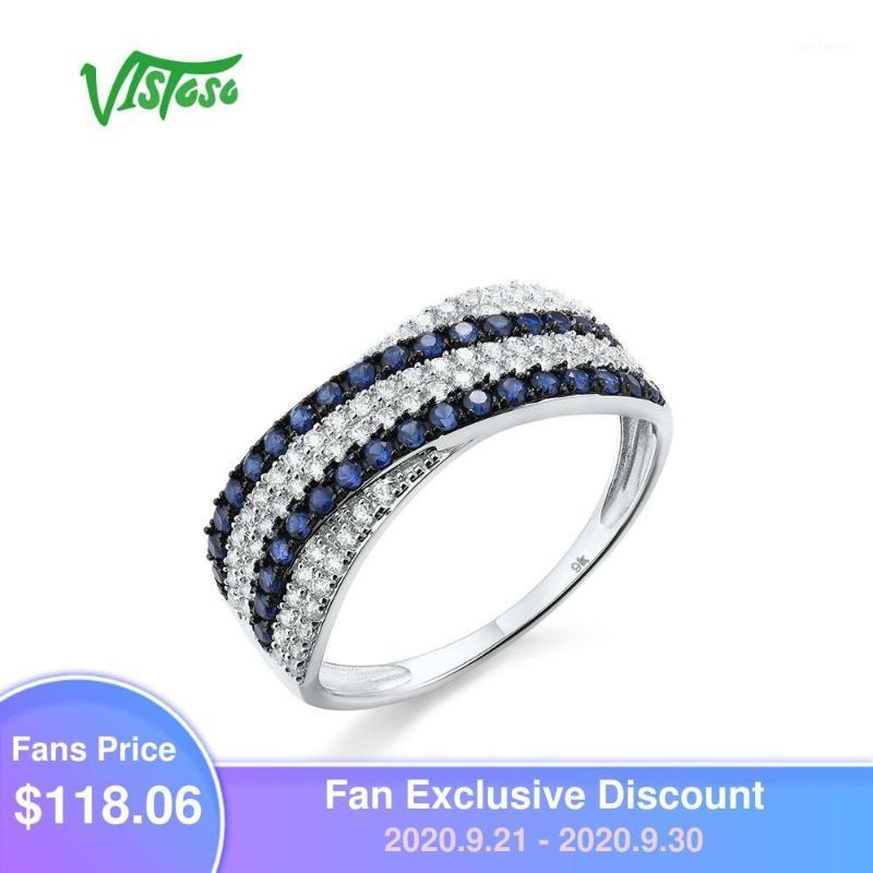 

VISTOSO Gold Rings For Women Genuine 9K 375 White Gold Ring White CZ Created Sapphire Promise Band Rings Wedding Fine Jewelry1