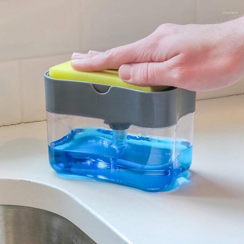 

Home Kitchen Plastic Pump Double Layer Soap Dispenser Sponge Scrubber Holder Detergent Container Box Cleaner Tool Accessories1