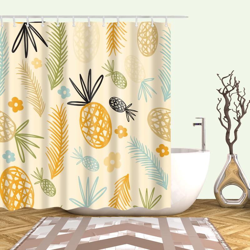 

Large 180x200cm Bath curtain Waterproof polyester fabric shower curtain pineapple print Shower For bathroom