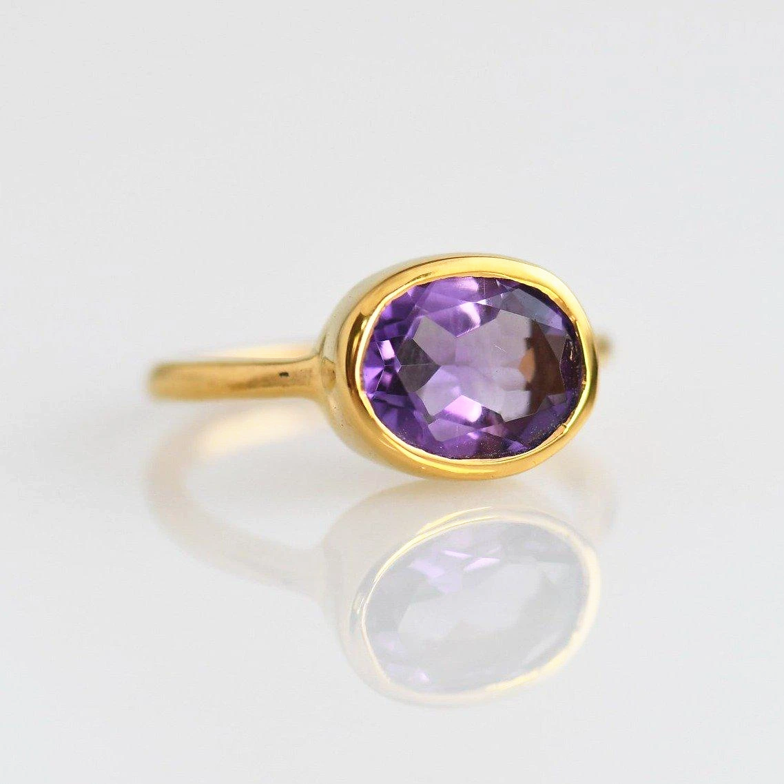 

Oval Amethyst Solitaire Stacking Rings 14K Gold Purple Crystal Engagement Ring Women Party Jewelry Birthstone Anniversary Gift, Golden;silver