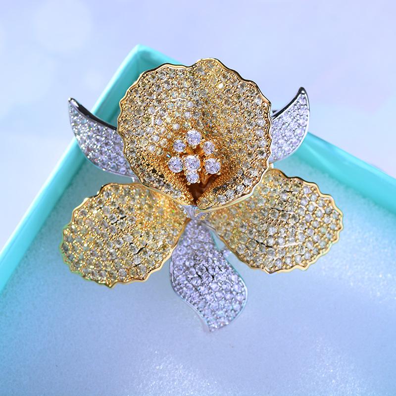

Pins, Brooches Luxury Big Orchid Pin Elegant Zircon Rhinestone Brooch Crystal Flowers For Women Wedding Jewelry Christmas Gifts