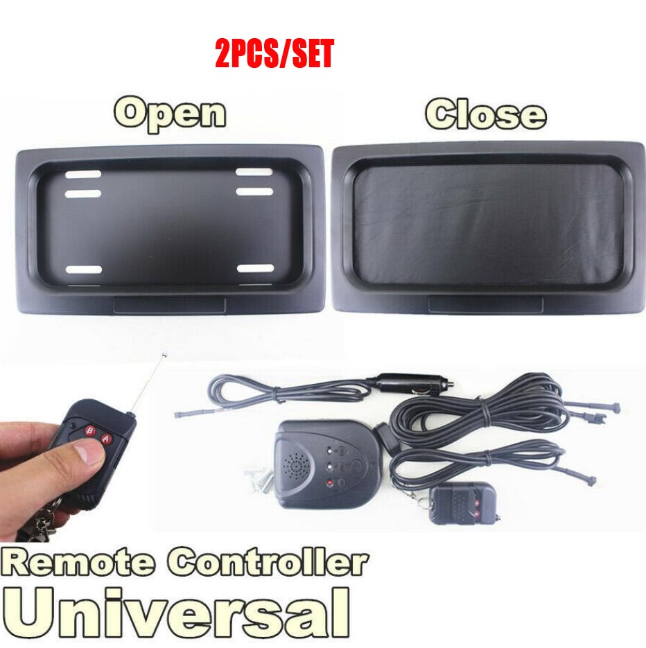 

2XCar Hide Hidden Away Shutter Cover Up Electric Stealth USA License Plate Frame Holder w/ Remote Control