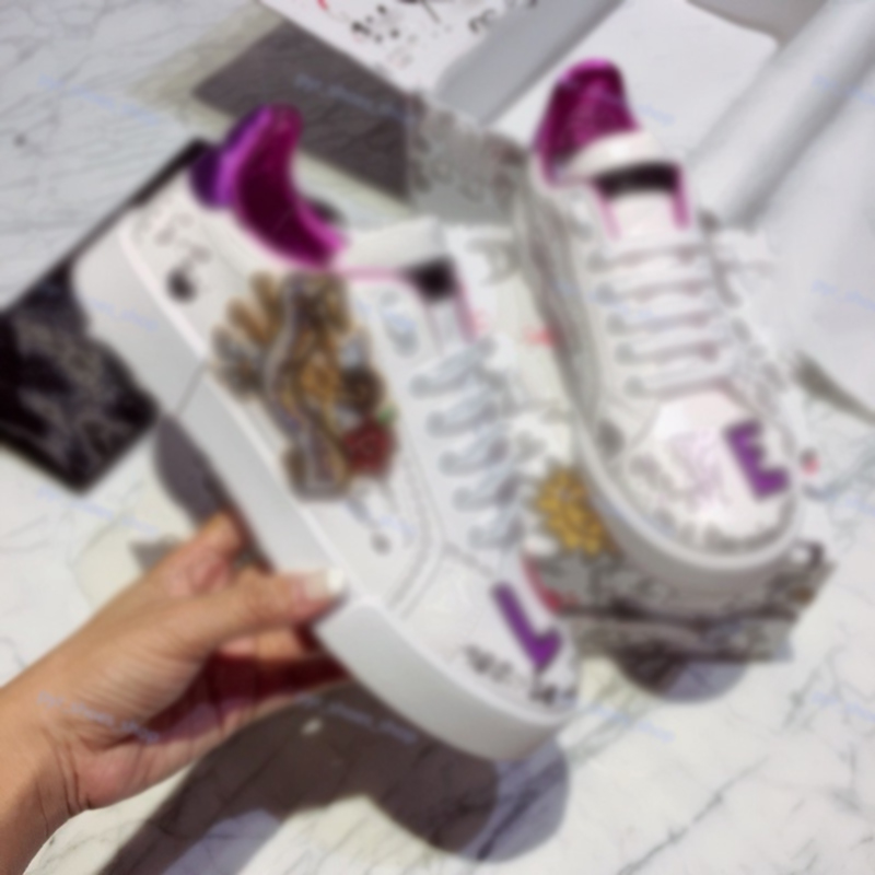 

2021 Mens Crown leather casual shoes Platforms Print pattern couple shoes fashion personality wild sports skateboard shoes