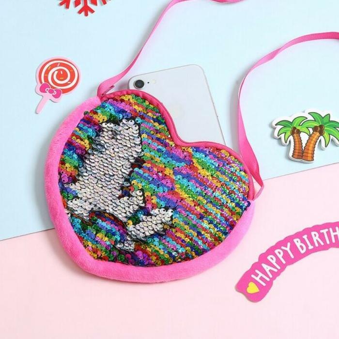 

Girls Love Heart coin purse fashion Sequins Crossbody Coin Purse Wallet Clutch Bags purses& wallets1, Black