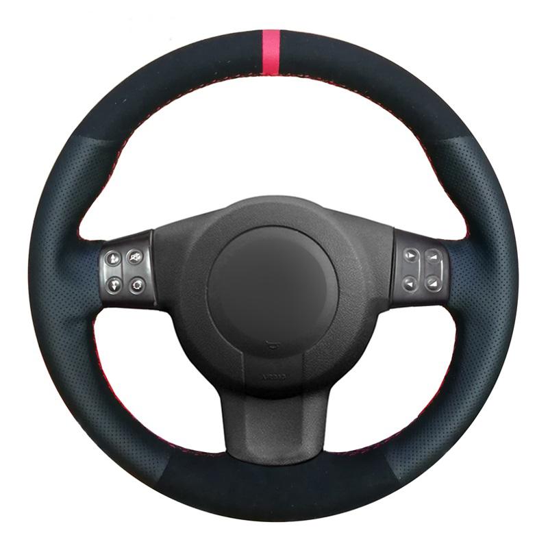 

DIY Hand-sewn Black Genuine Leather Black Suede Car Steering Wheel Cover for Seat Leon (2) 2006-2008 Ibiza (6L) 2007