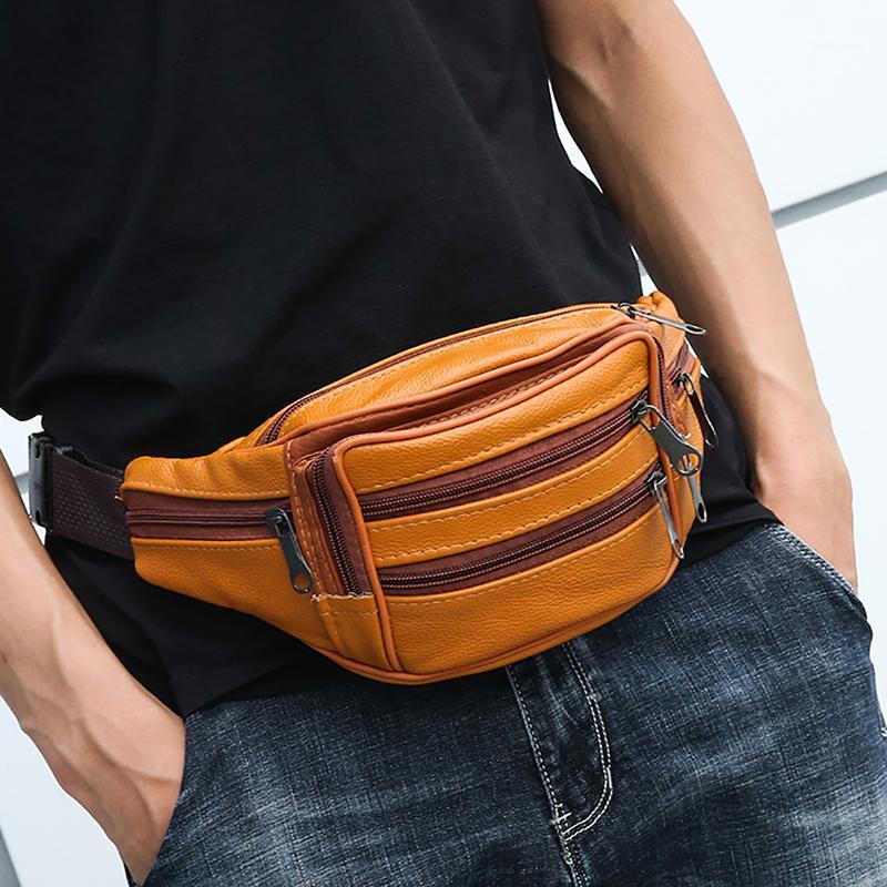 

LKEEP Fashion Men Genuine Leather Waist Packs Men Organizer Travel Waist Pack Necessity belt Mobile Phone Bag1, Brown