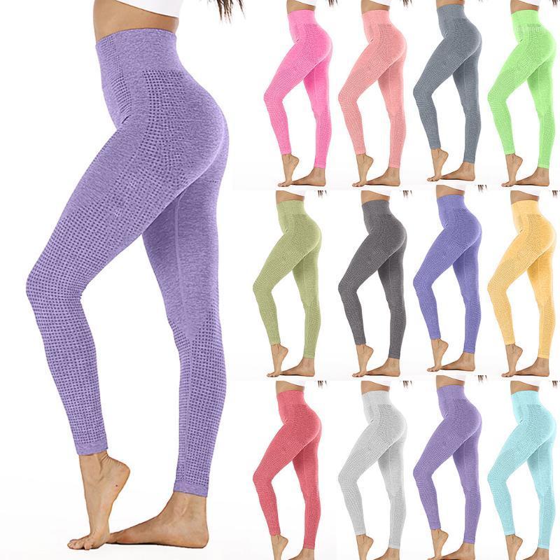 

13 Color Women Yoga Pants High Waist Sport Leggings Speed Dry Pants Fitness Seamless Point Leggings Long f041, Red